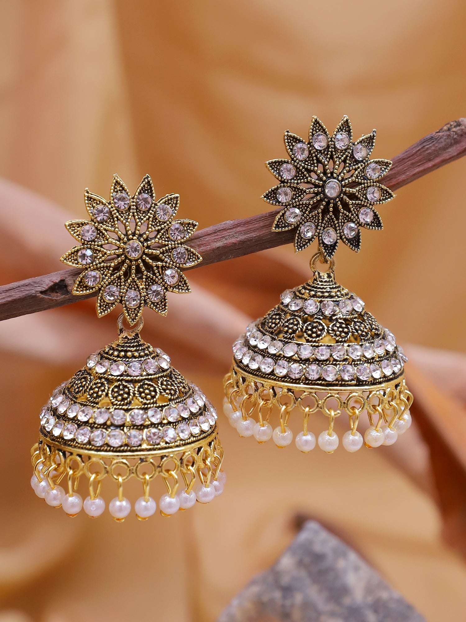 Chakra Enamel, Kundan & Pearl Jhumka Earrings - Pink – The Glocal Trunk